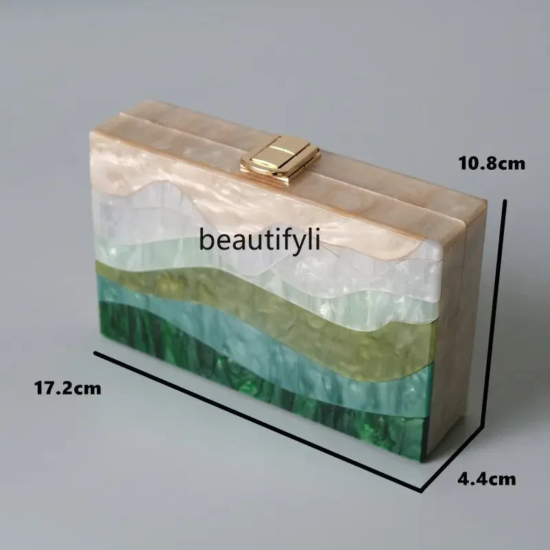 L11 zq Women's Acrylic Hand-Held Pearl Color Contrast Color Green Shoulder Messenger Bag Wedding Clutch