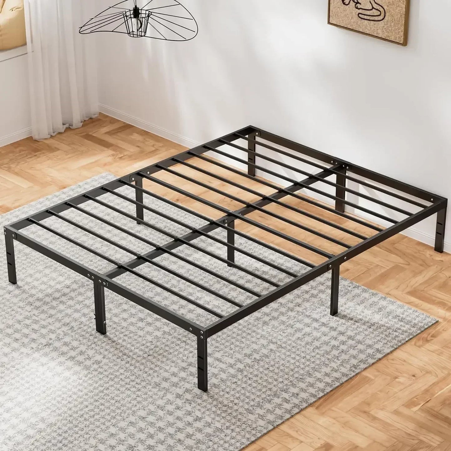 Metal Queen Bed Frame- Full Size Bedstead, King Platform with Storage, Air Mattress Twin for Bedroom Sturdy Steel Slat Support