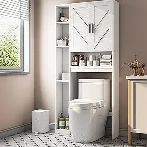 Bathroom Storage Cabinet with 7 Shelves, Over-the-Toilet Organizer with Toilet Paper Stand