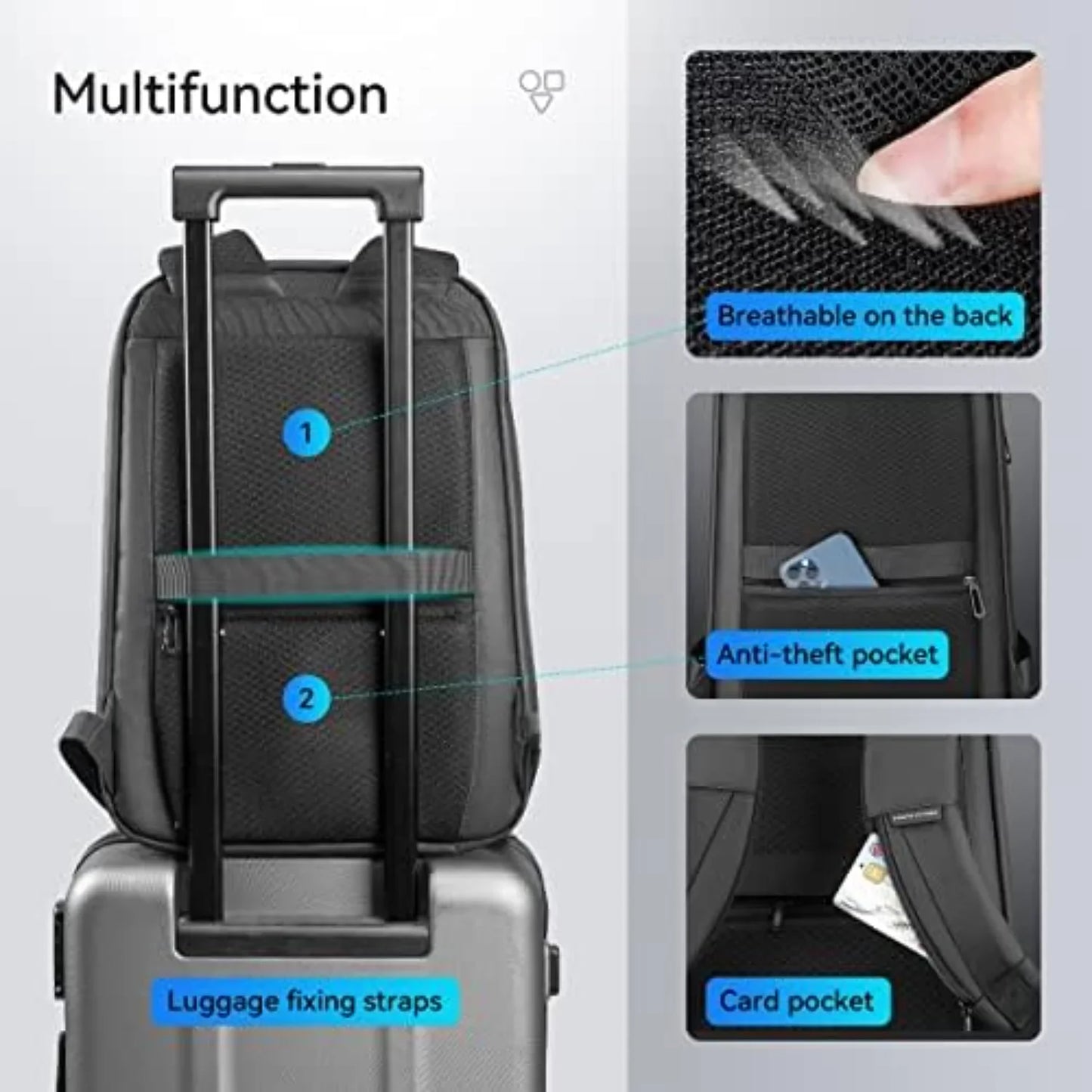 Muzee Slim Laptop Backpack for Men - Business Backpack - 15.6 inch PC - Water Repellent - Lightweight - Professional Design