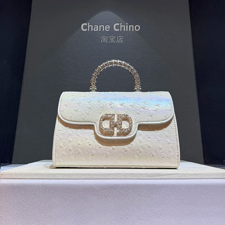 Diamonds Ostrich Pattern Leather Women's Handbags 2025 Spring/Summer New Tote Bag Single Shoulder Crossbody Bags