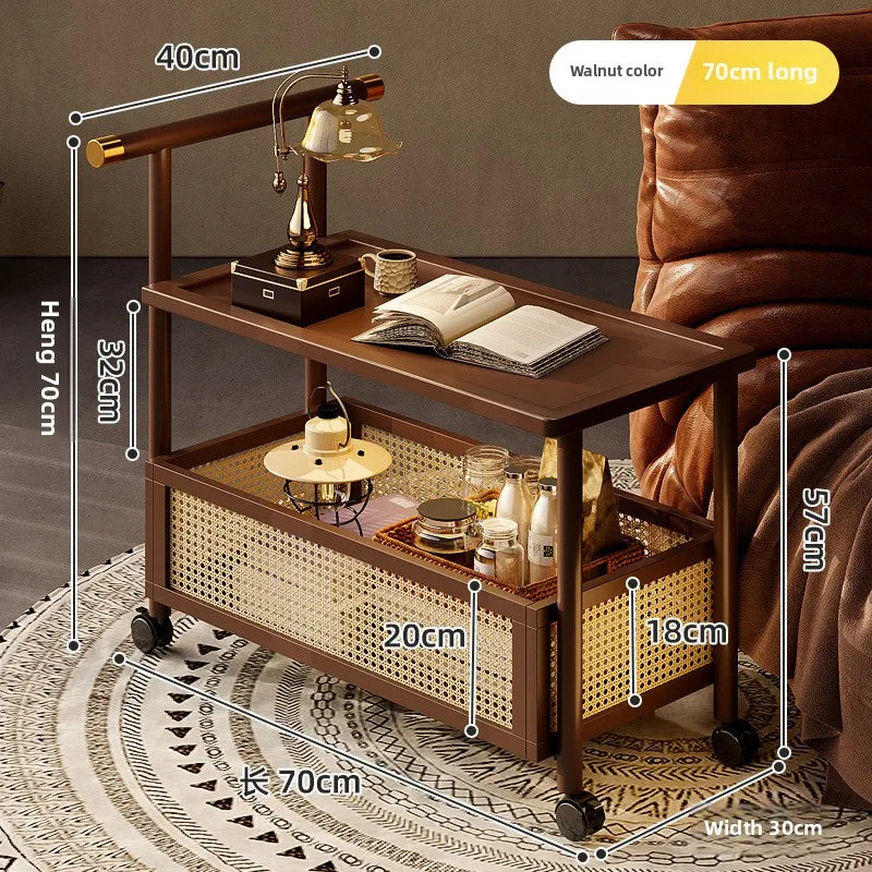 Sofa side table, antique style tea table, mobile tea table, small push table, solid wood tea cart