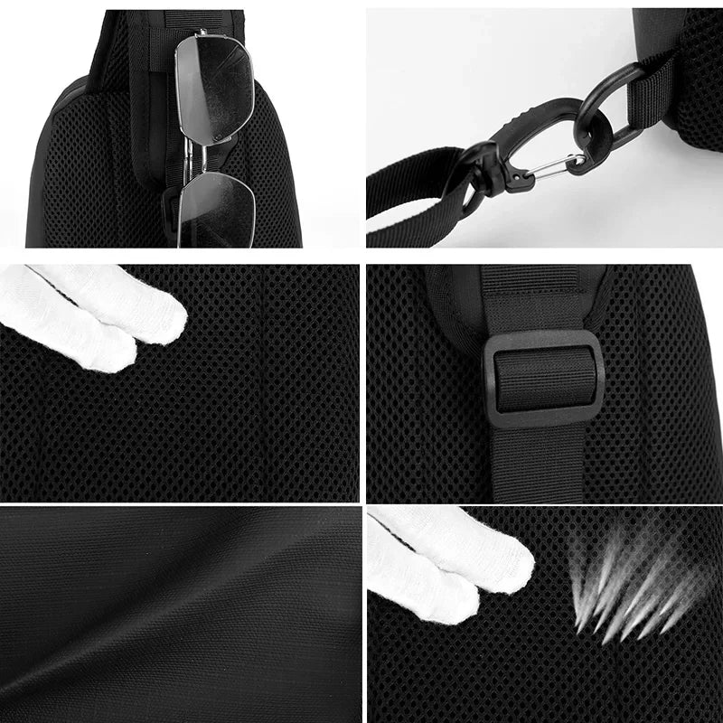 Men's Waterproof  Multifunction Nylon Crossbody Shoulder Bag Messenger Chest Short Trip Travel Pack for Male