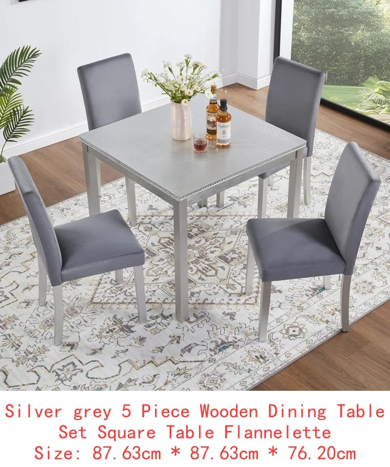 5-Piece Counter Height Dining Set, Wooden Table with Square Design and 4 Upholstered Chairs, Stylish Kitchen Furniture with