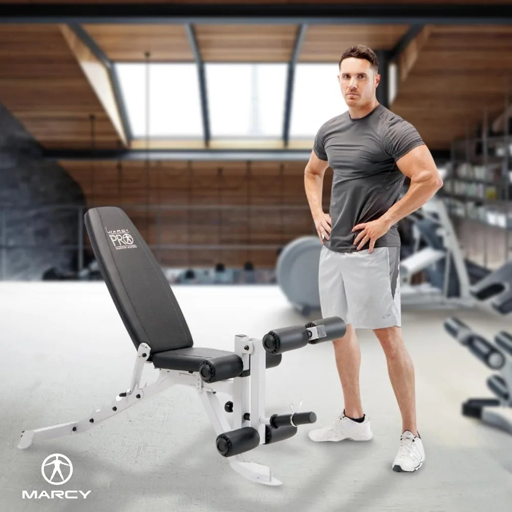 Adjustable weight bench with leg developer, supine board suitable for home gym workouts