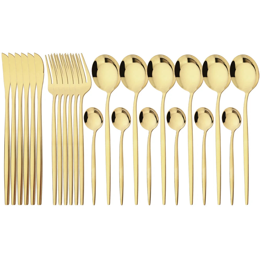 24Pcs Dinnerware Set Stainless Steel Tableware Knife Fork Tea Spoon Cutlery Set Multiple Colour Silverware Kitchen Flatware Set