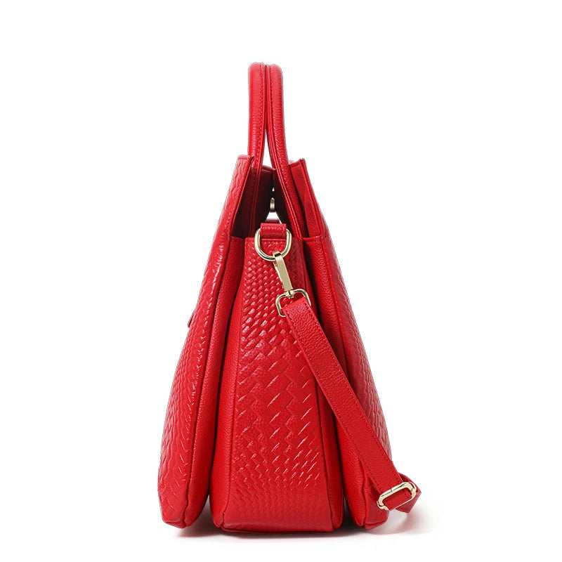 Aidrani Genuine leather fashion women's handbag large capacity luxury weaving patterns 100% soft cowhide bag