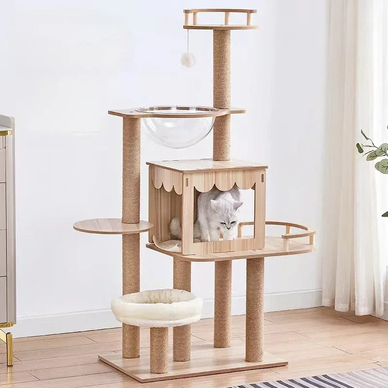 Adjustable Multi-Level Floor To Ceiling Cat Tower Cats Condo Pet Products with Scratching Post Hammock Cat Tree House Sisal Rope