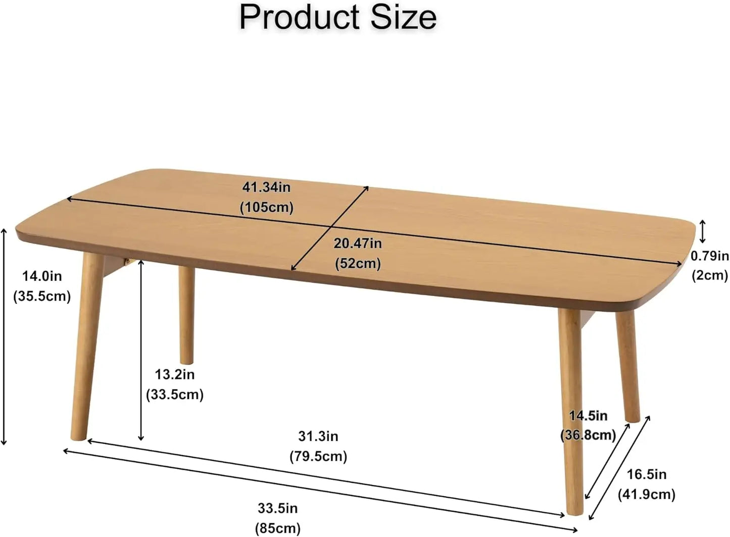 XMSJ.Folding Legs Table W41.3 x D20.5 x H14.0 Inches Natural Oak and Rubber Wood Material Home and Living Coffee Table Natural