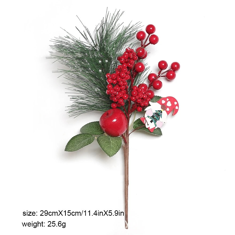 Artificial Red Berry Branch Fake Christmas Decoration Fake Plant Sprig Natural-Looking Pine Cone Decoration For Winter Decor