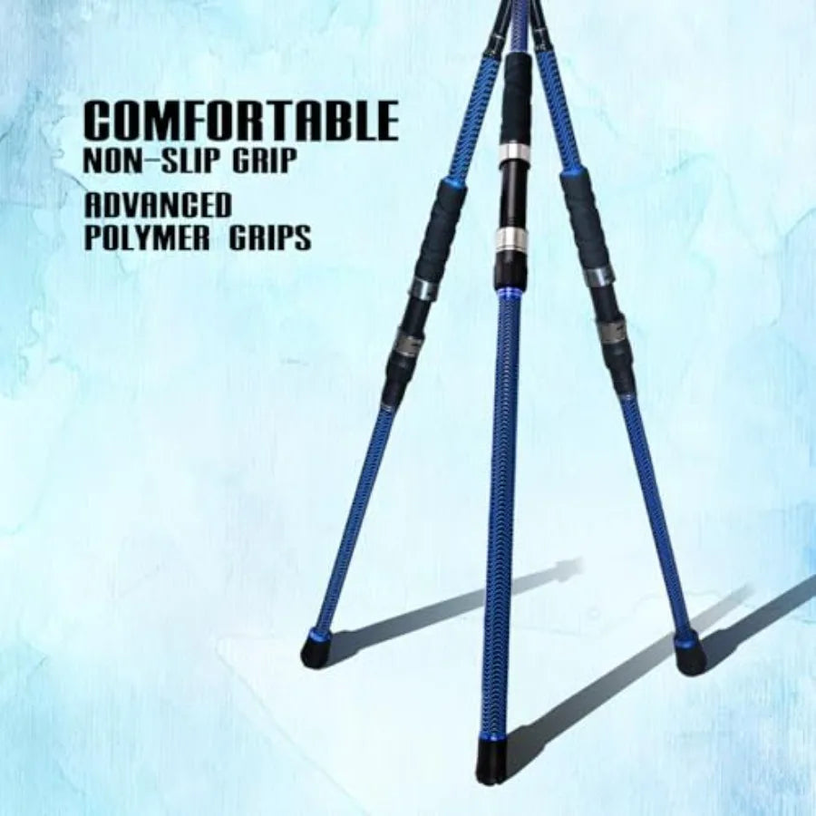 Surf Fishing Rod Carbon Surf Spinning Rod Portable Travel Saltwater Beach Blue Surf Rod with SuperPolymer Handle 8'6 10