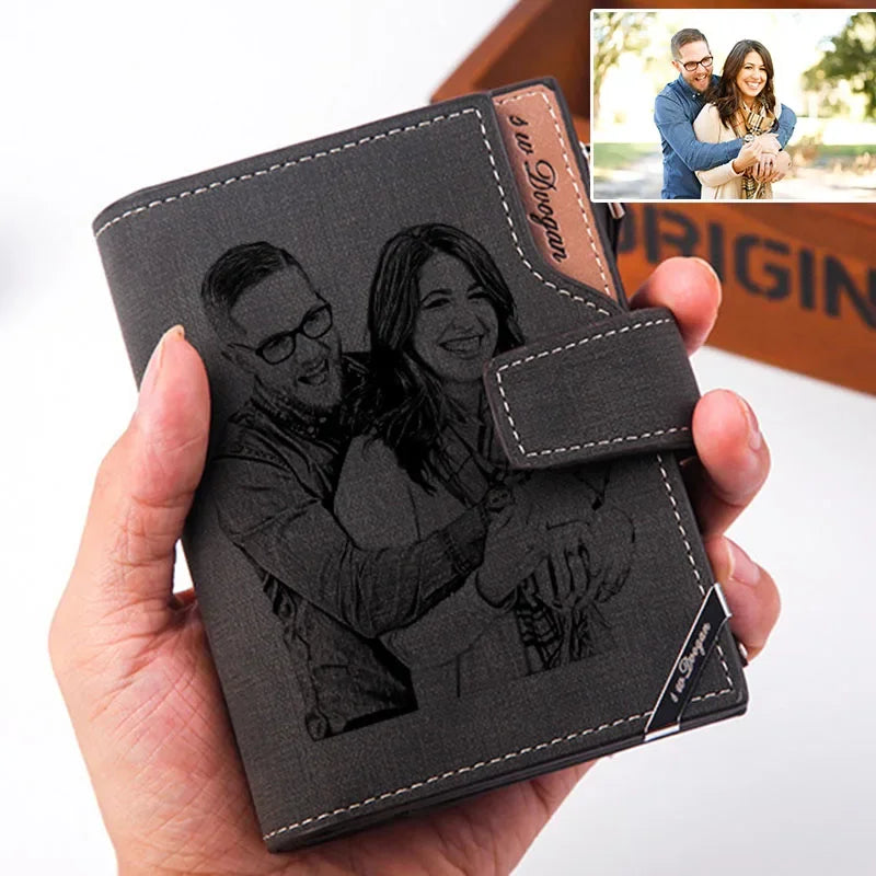 Custom Picture Personalized Photo Wallets Men Short Wallet with Zipper Coin Pocket Father's Mother's Day Gift for Men Him Her