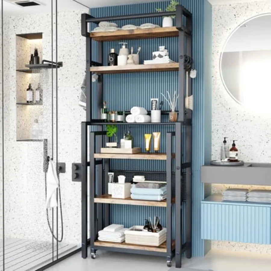 6Tier Over The Toilet Rack with Storage Cart Farmhouse Bathroom Organizer Shelves Over Toilet Freestanding Space Saver Toilet S