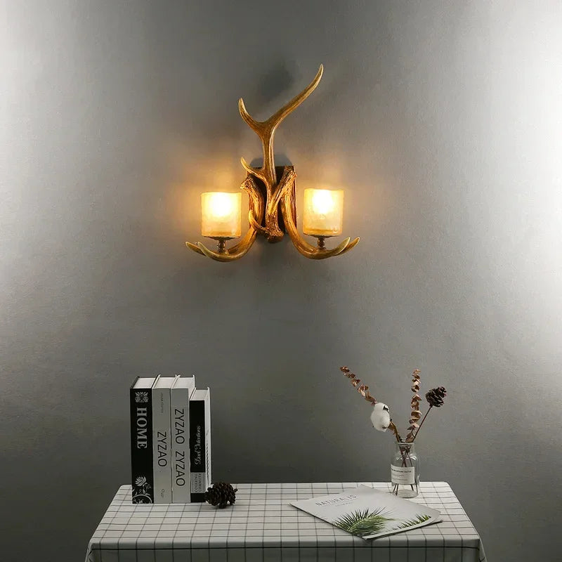 Retro Deer Horn Wall Lamp Living Room Bar Creative Deer Decoration Wall Lamp Hallway Bedroom Dining Room Dining Lighting