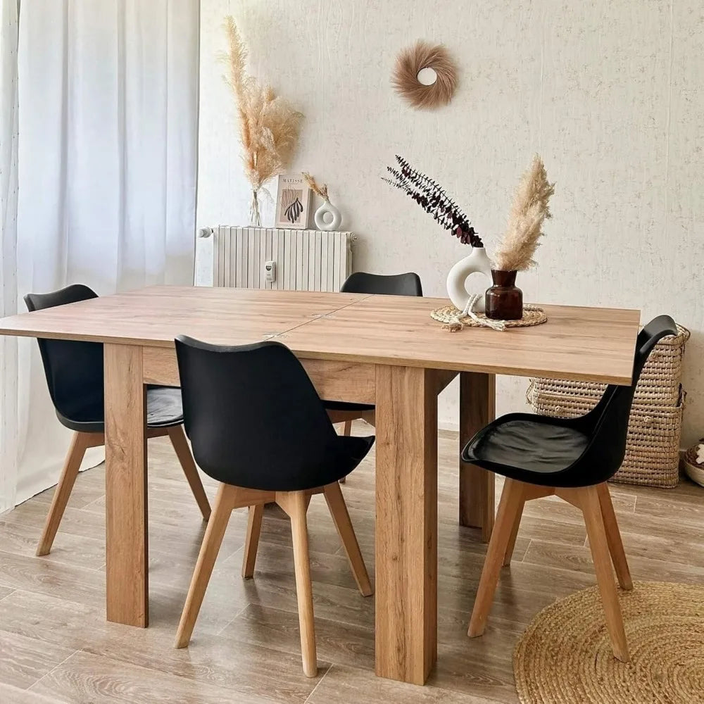 , Square extendable Dining Table, Eldorado, 35.4(70.9) x35.4 in, Rustic Oak, for 4-8 People, Expandable Dining Table for Kitchen