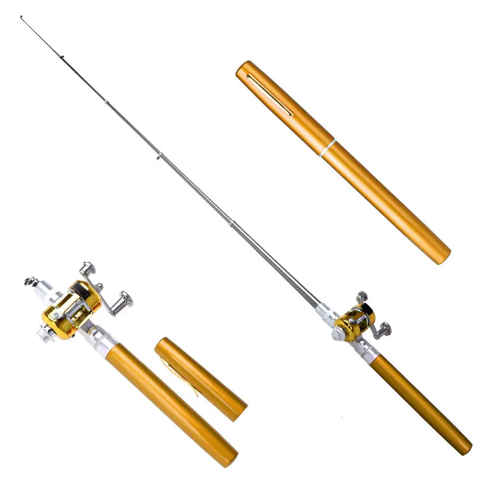 Fishing Rod Reel Combo Set Mini Telescopic Pocket Pen Fishing Rod Pole Fishing Rod Spinning Reel for River Lake Fishing
