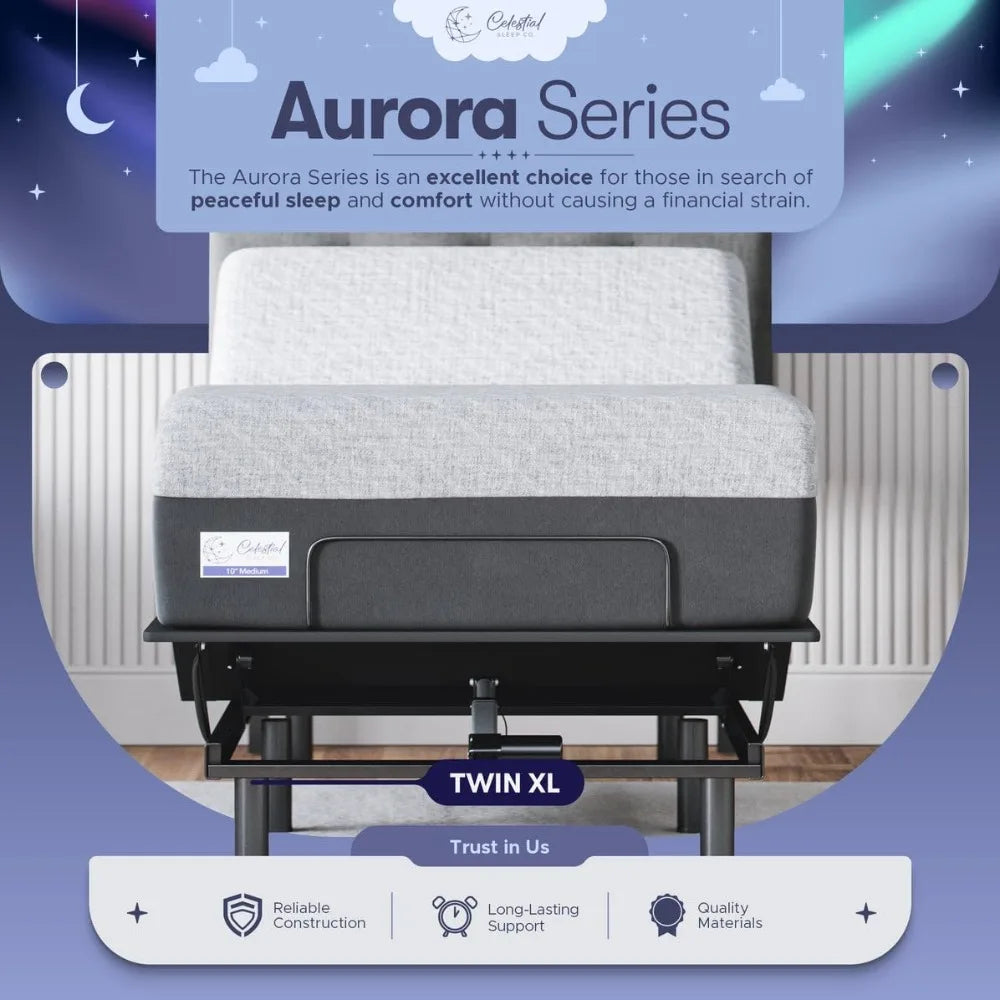 Adjustable Bed Base (Frame) + 8 inch Gel Memory Foam Mattress (Firm), Easy Assembly, Head and Foot Lift, Zero Gravity