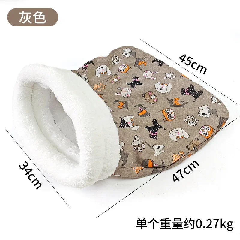 Winter Warm Pet Sleeping Bag Lamb Wool Warm Kitten Nest Drilling Hole Bedding Semi Closed Small Dog Kennel for Both Dogs Cats
