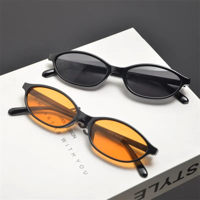 New Retro Oval Cat Eye Sunglasses for Women Y2k Trendy Small Narrow Sunnies 90s Designer Sun Glasses 20
