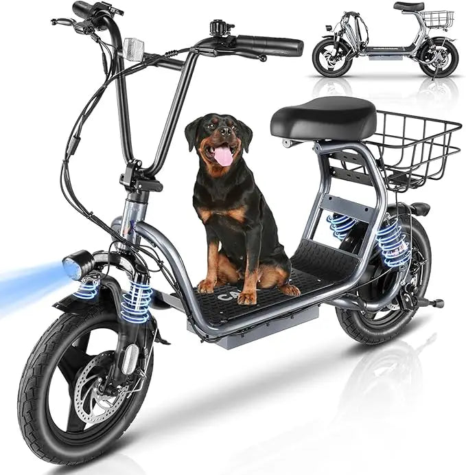 Electric Scooter with Seat, 14" Tire Foldable E-Scooter for Adults, 500/800/1200W Motor, Max 30Miles Ranges&20Mph