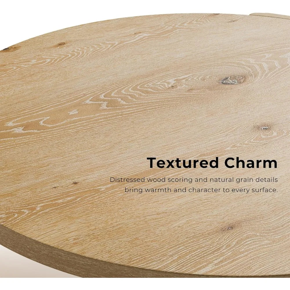 Carys Modern Solid Wood 42-inch Round Coffee Table with Plinth Base, Living Room Furniture for Small Space, Home Office, Oak