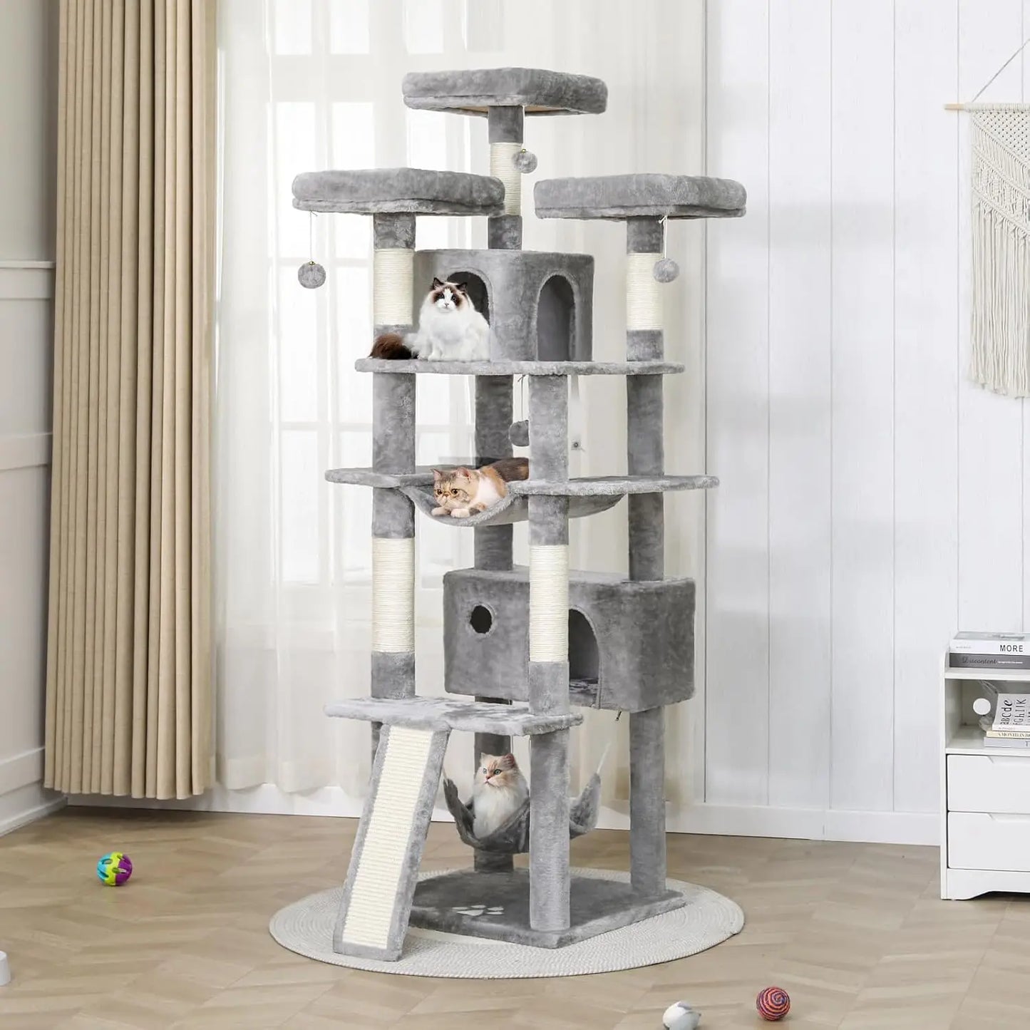 81 Inches Tall Cat Tree, Scratching Posts, Condo, Hammock, Scratching Board, Multi-Level Cat Tree House