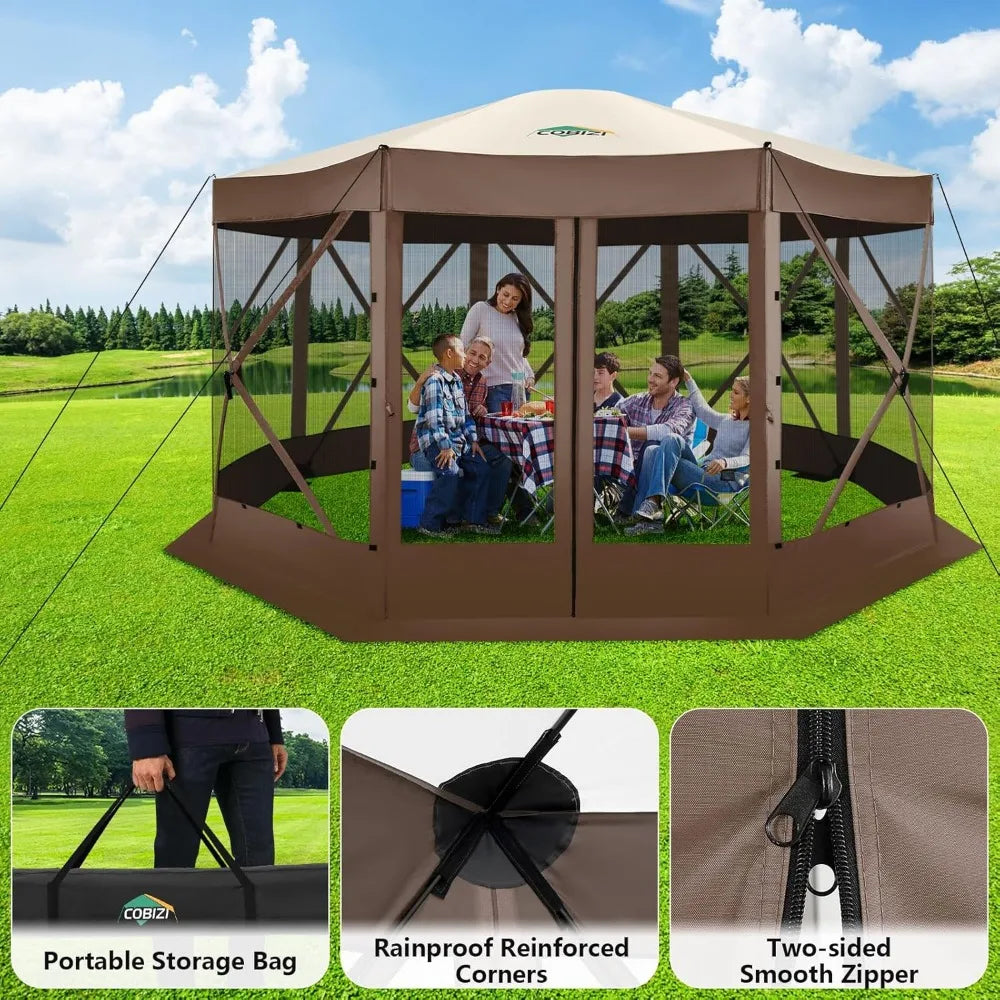 Pop Up Gazebo Screen Tent Screen House for Camping, 15x15 Screen Room with Mosquito Netting, Hub Tent Instant Screened Canopy w