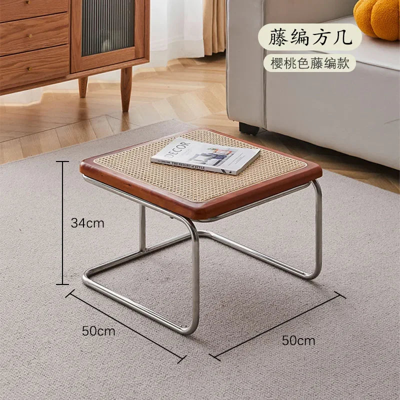 Retro Medieval Style Rattan Coffee Table Glass Side Table Living Room Corner Coffee Tables Combination Table Simple Design