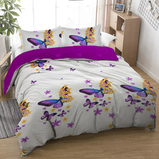 Purple and Yellow Geometric Design Bedding Set - Decorative 3-Piece Duvet Cover with 2 Pillow Shams - Cozy Family Bedding Additi