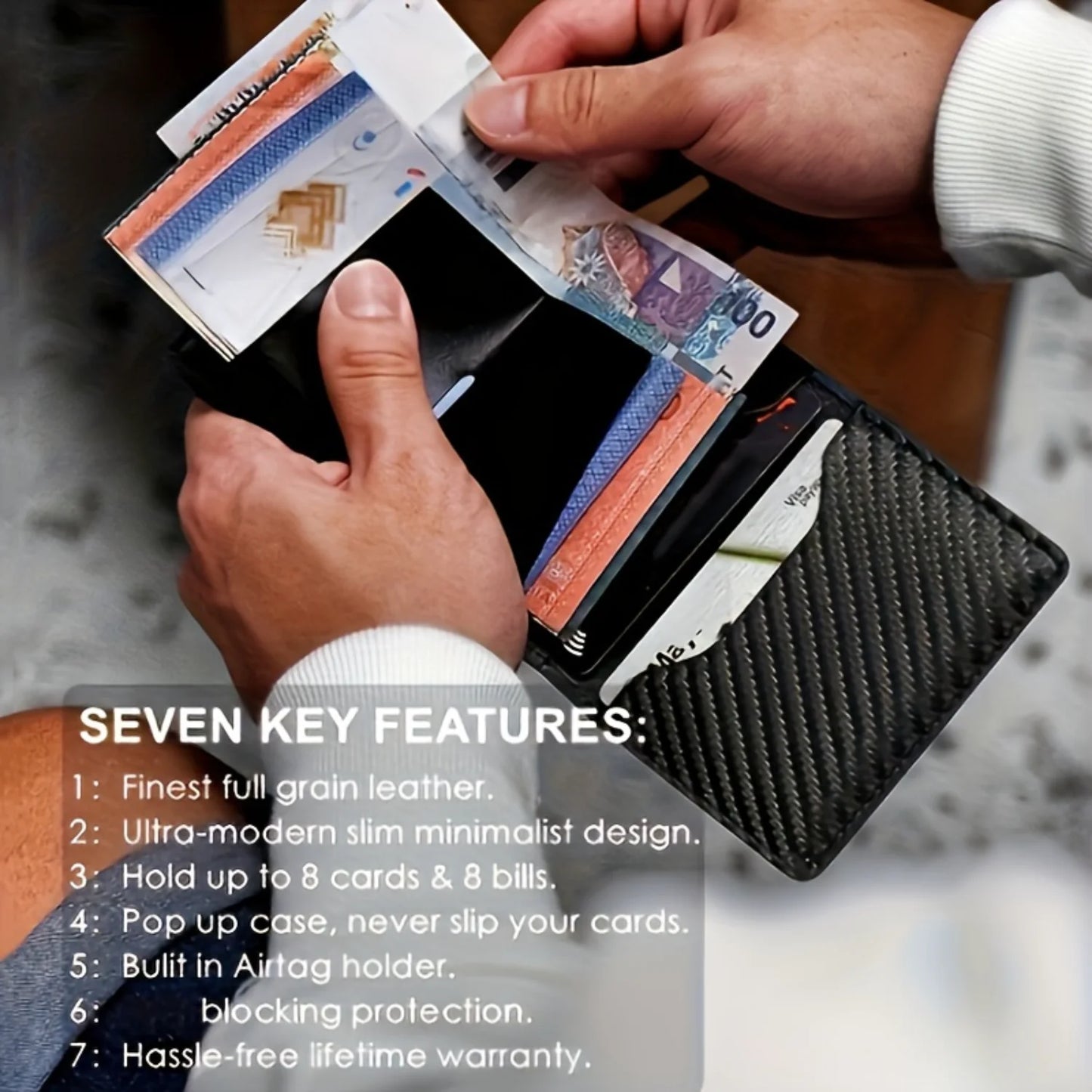 Elegant Plaid-Padded Classic Black Slim Wallet with Auto-Side Push Card Holder and RFID Block - Sleek PU Leather Money Clip Incl