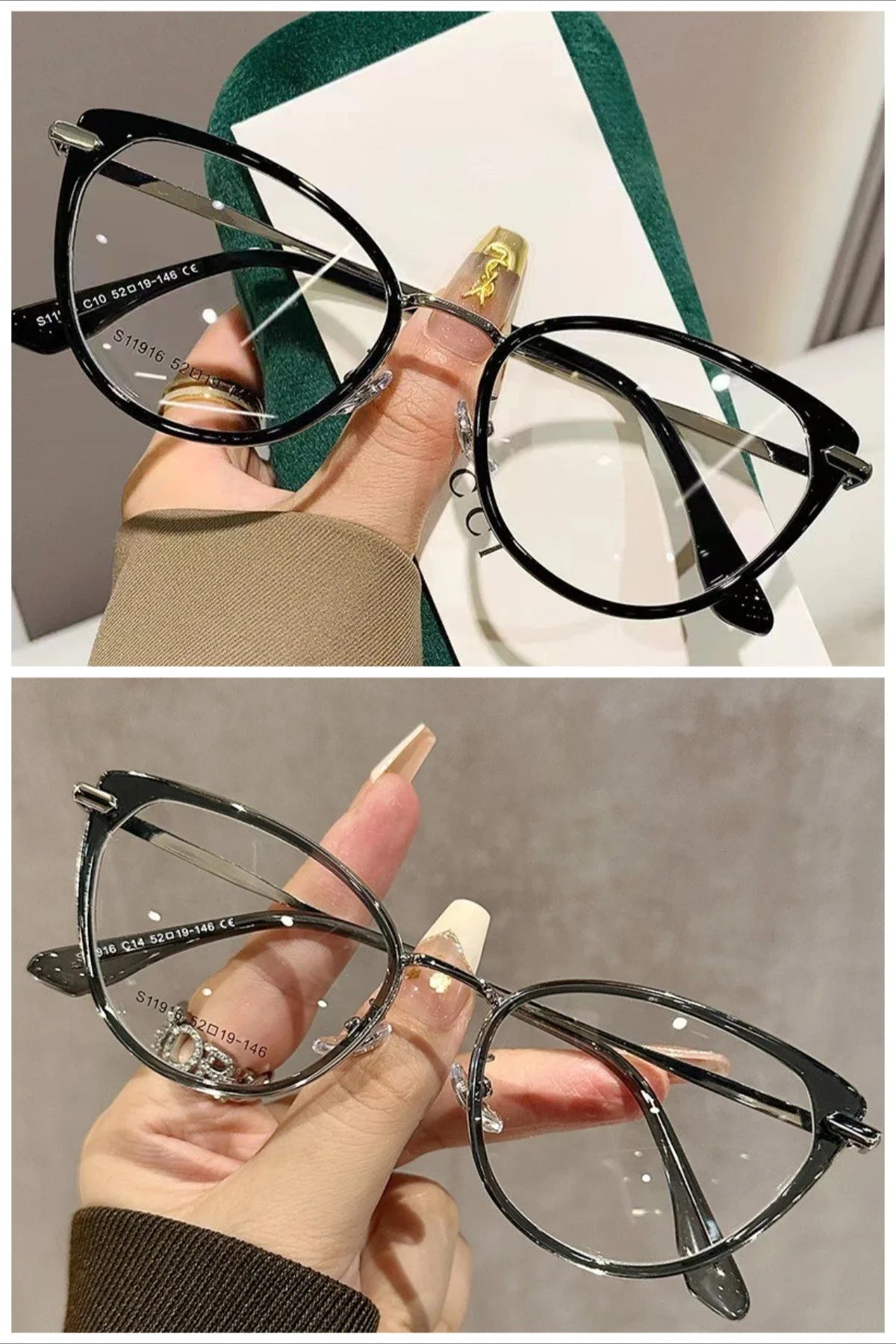 2PCS Cat Eye Frame Glasses Women Anti Blue Light  Glasses Retro Optical Glasses