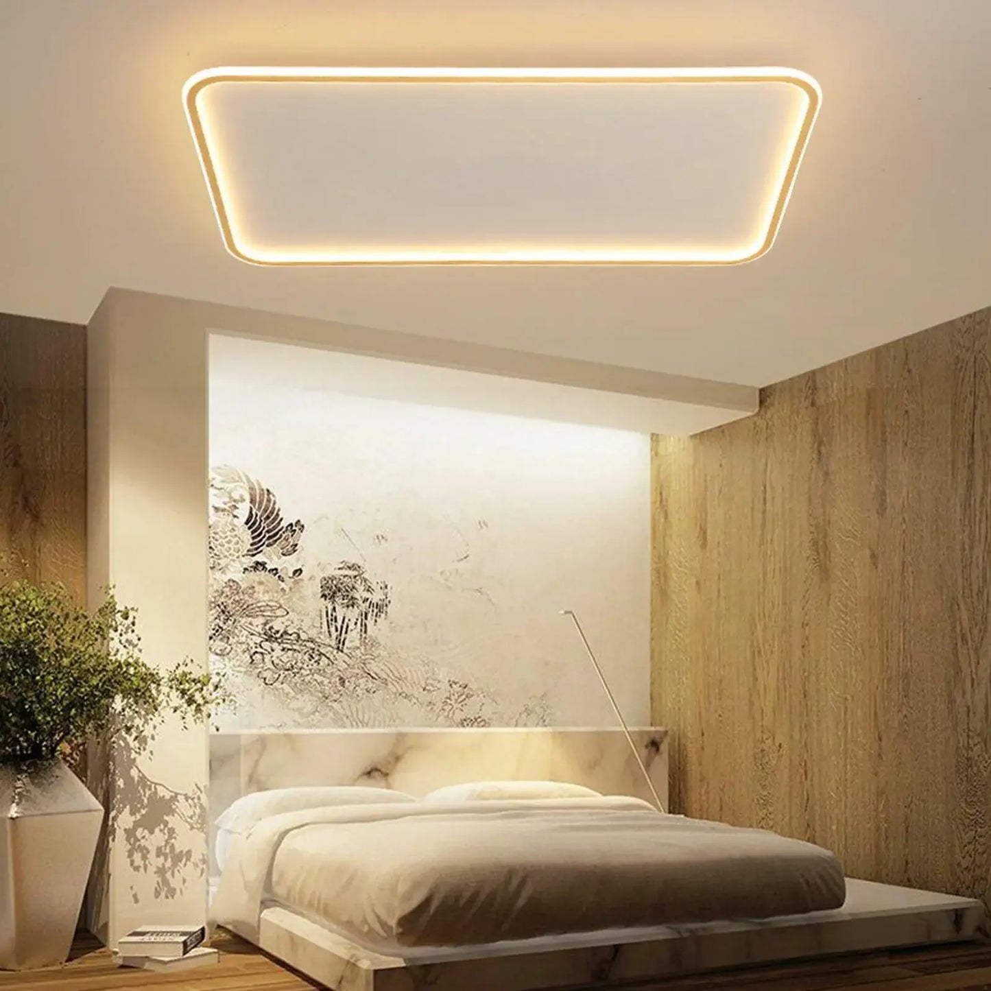 Modern Dimmable LED Strips Ceiling Light Chandelier Lamp Flush Mount w/ Remote Control Pendent Light Lamp