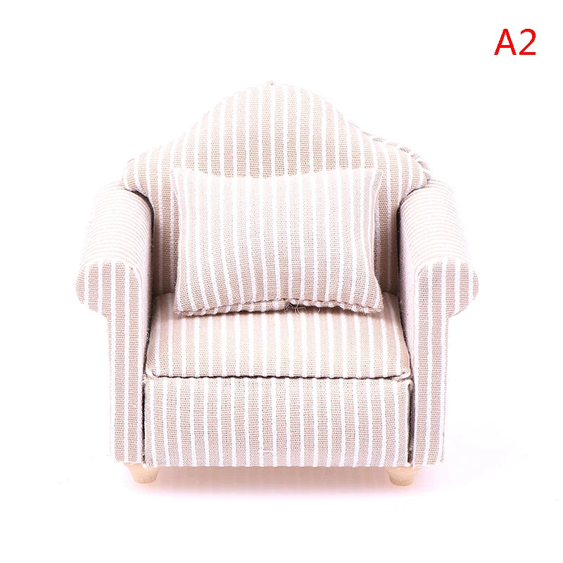 1:12 Mini Dollhouse Furniture Sofa with Pillow Simulation Miniature Living Room Chairs Kids Pretend Play DIY Doll House Decor