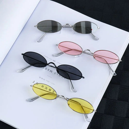 Retro Small Frame Oval Sunglasses Vintage Metal Colorful Shades Sun Glasses for Men Women Fashion Brand Design Female Eyeglasses