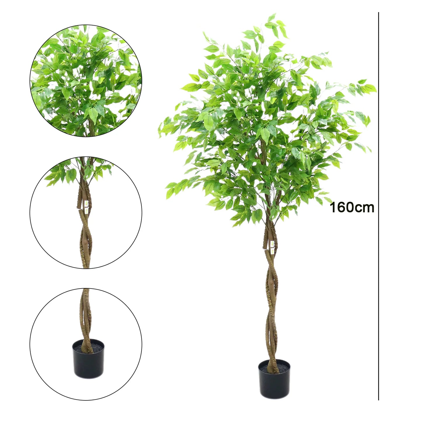 5.2'/5.9' Artificial Ficus Tree, Tall Fake Potted Ficus Tree With Planter, Realistic Texture Potted Faux Ficus Tree For Home