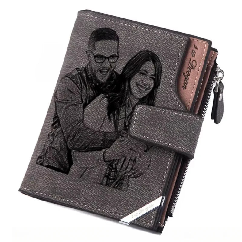Custom Picture Personalized Photo Wallets Men Short Wallet with Zipper Coin Pocket Father's Mother's Day Gift for Men Him Her