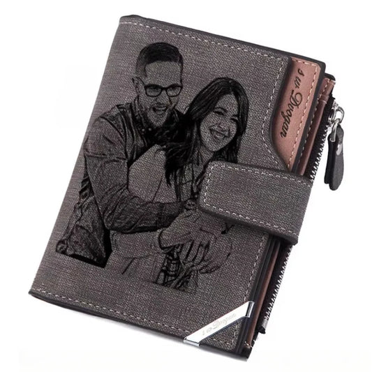 Custom Picture Personalized Photo Wallets Men Short Wallet with Zipper Coin Pocket Father's Mother's Day Gift for Men Him Her