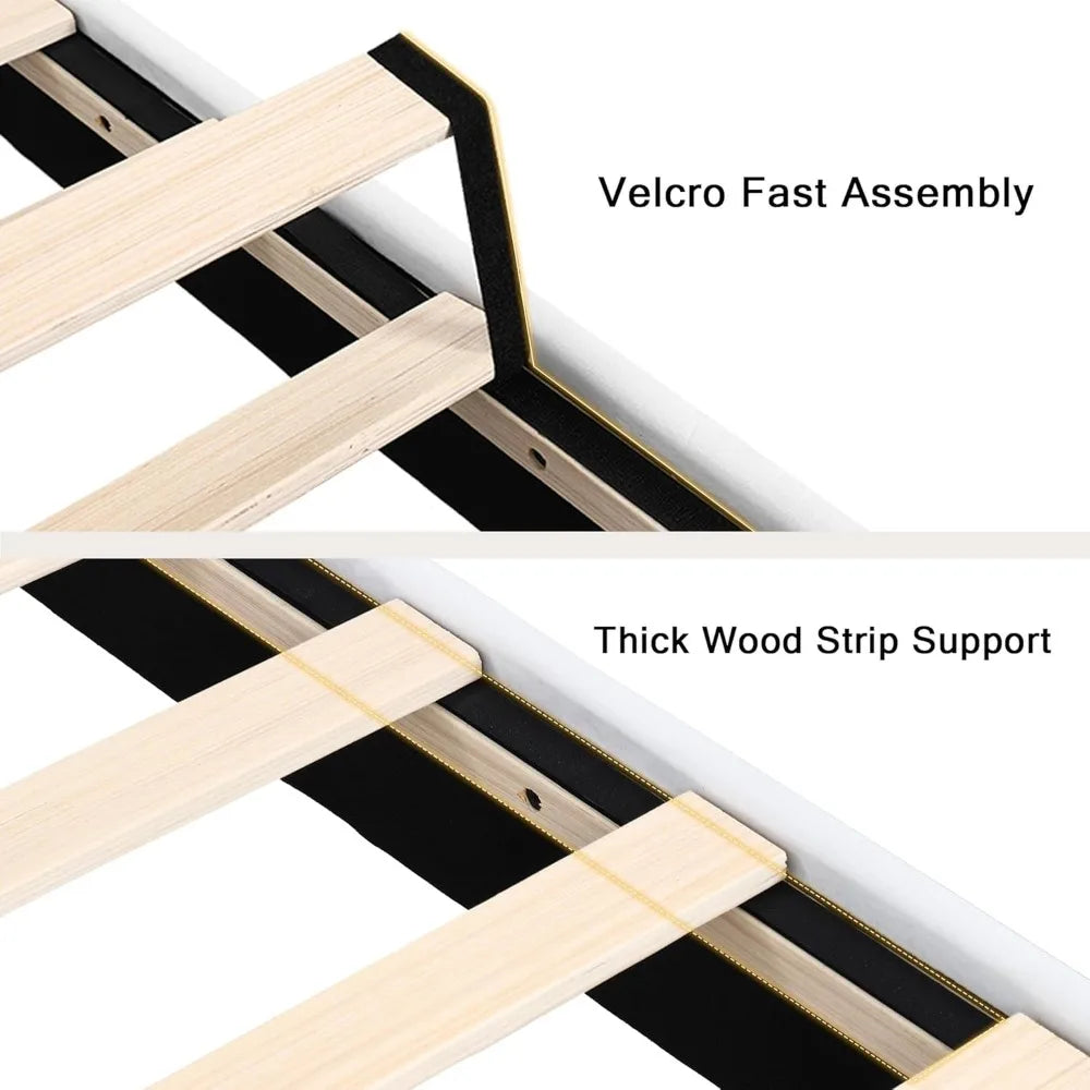 king upholstered bed frame with headboard, button tufted linen bed base, platform bed with wood slat, heavy duty, easy assembly,