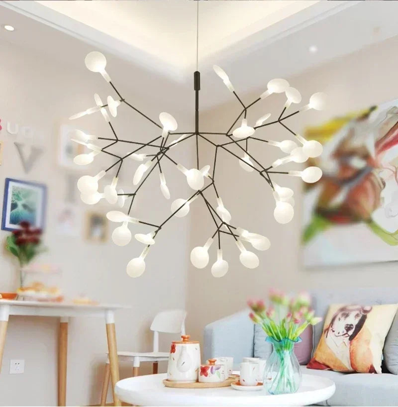 Nordic Circular Chandelier Living Room Kitchen Corridor Postmodern Tree Branch Design Firefly LED Pendant Light Led Lamp