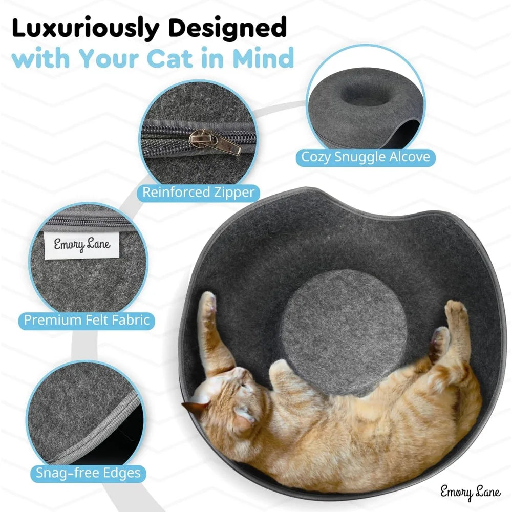 - Premium Cat Cave, Multifunctional Donut Tunnel Bed, Round Felt Cave with Zipper, for Pets up to 40 Lbs (24x24x11 Inch) (Dark