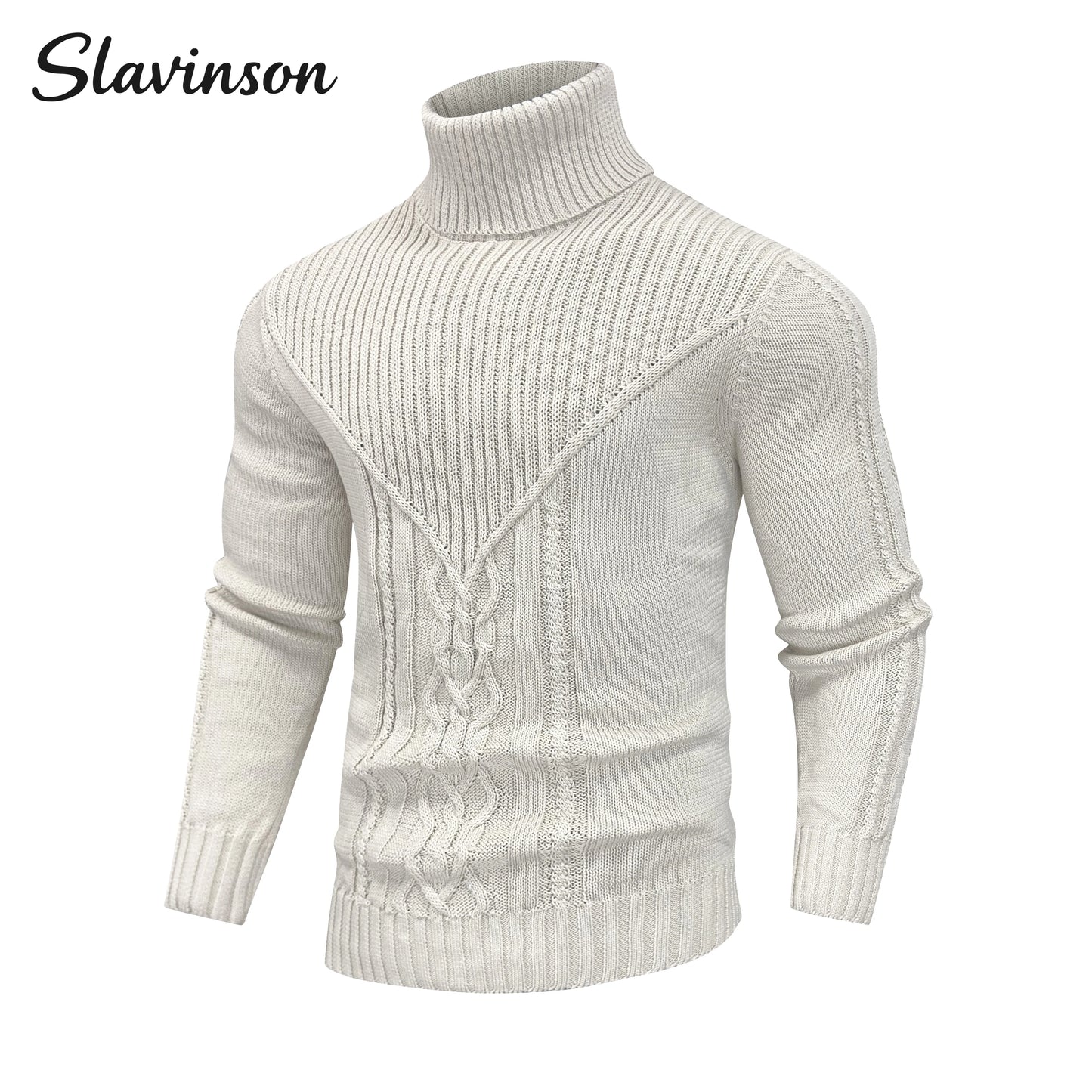 Men's Autumn Outfit: Turtleneck Sweater with Exquisite Cable Knit Patterns, Comfortable and Warm Fabric, Daily Commuting