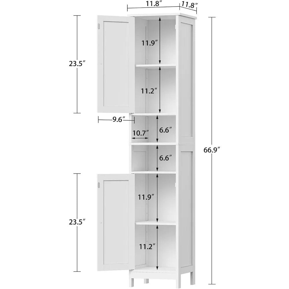Space-Saving Tall Bathroom Cabinet with Adjustable Shelves and Doors for Small Spaces, Ideal for Living Room and Entryway Storag