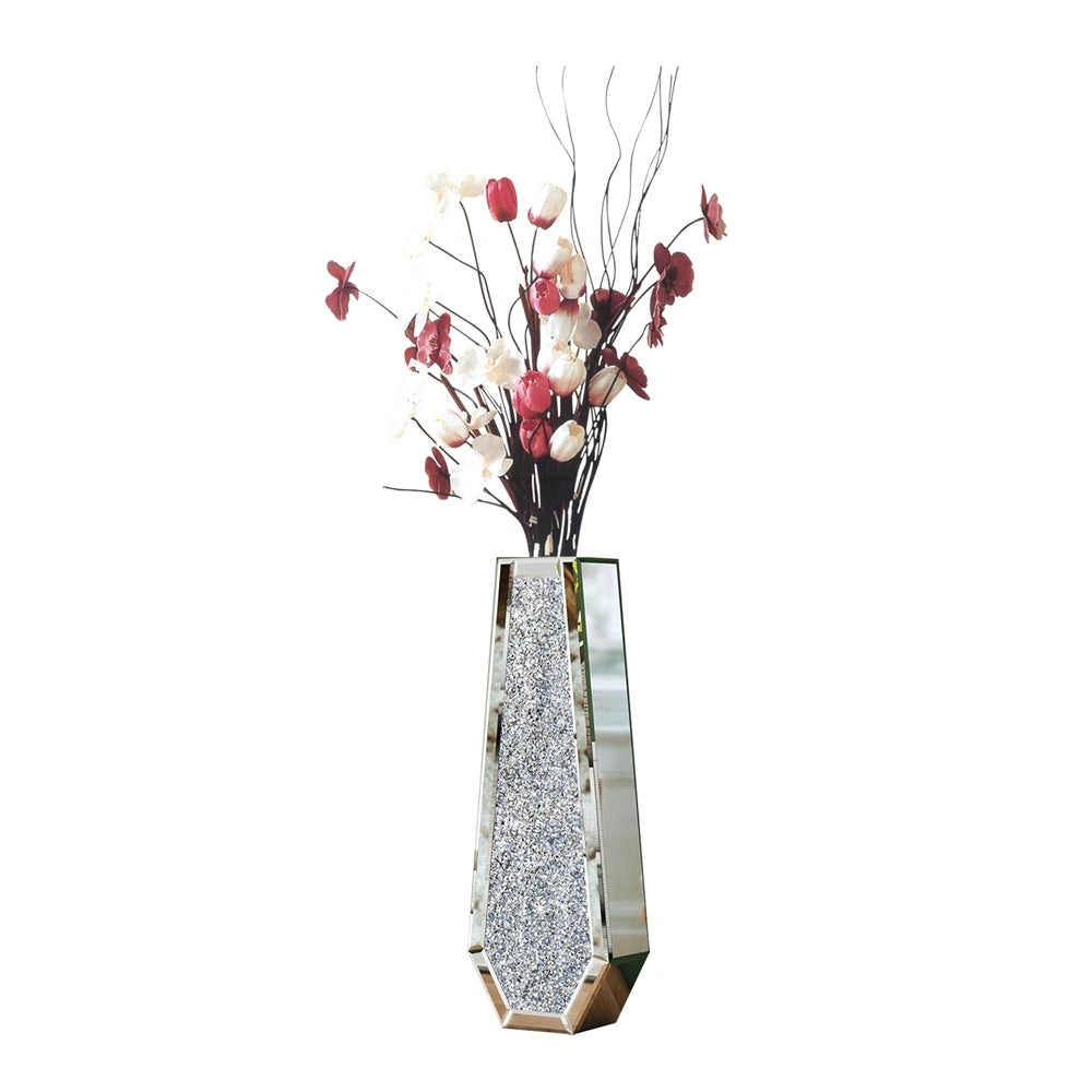 Crushed Diamond Mirrored Flower Vase Silver Floor Standing Vase Home Decor