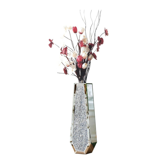 Crushed Diamond Mirrored Flower Vase Silver Floor Standing Vase Home Decor