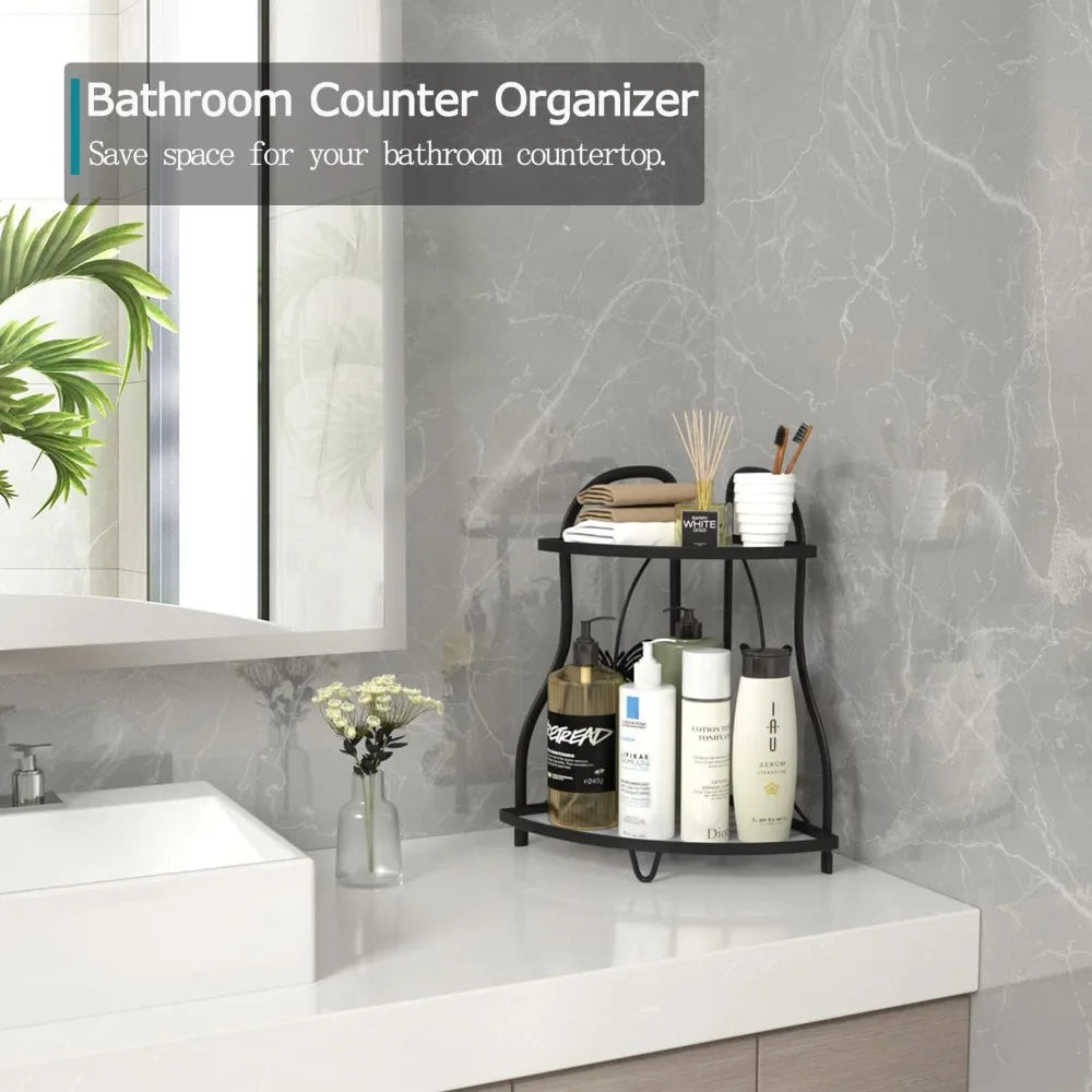 corner bathroom sink organizer countertop shelf, kitchen corner spice rack organizer counter storage,black
