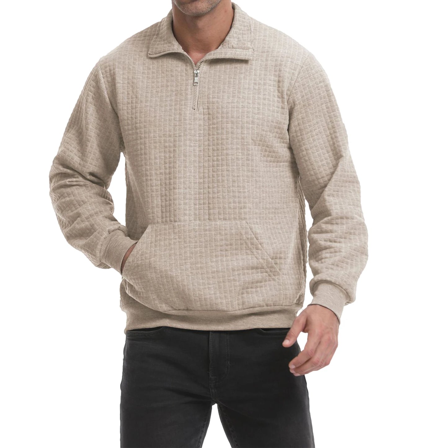 Men s Quarter Zip Sweatshirt with Stand Collar and Loose Fit Long Sleeve Pullover for Fall Warm Shirt Top for Men