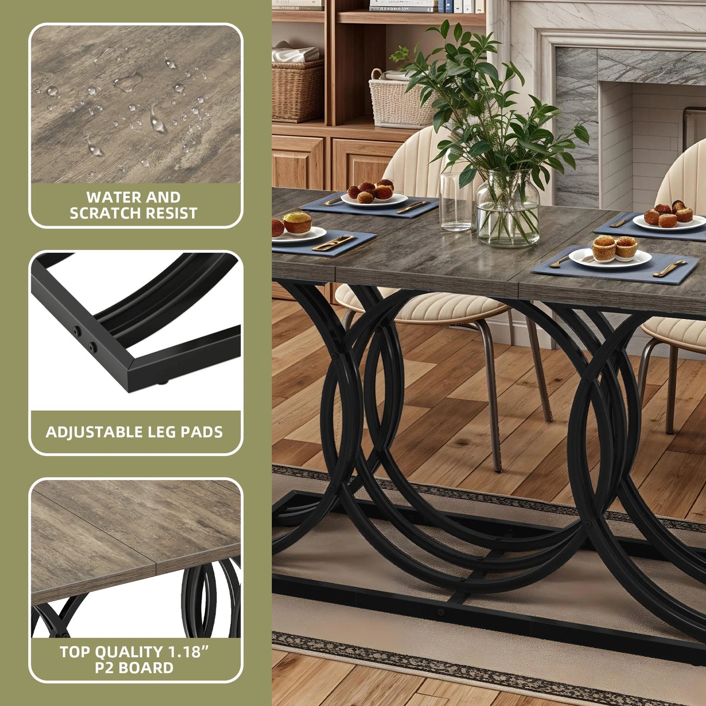 63" Dining Table Faux Marble Gray for 6 Seats Home Kitchen Dinnete Metal Legs