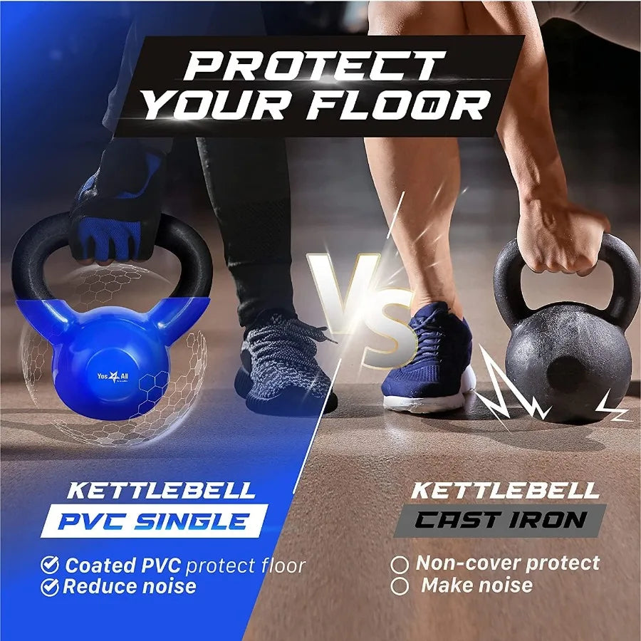 Yes4All 5100 LB Kettlebells Vinyl Coated Cast Iron for Dumbbell Weights Exercises Gym Fitness Full Body Workout Equipment Push