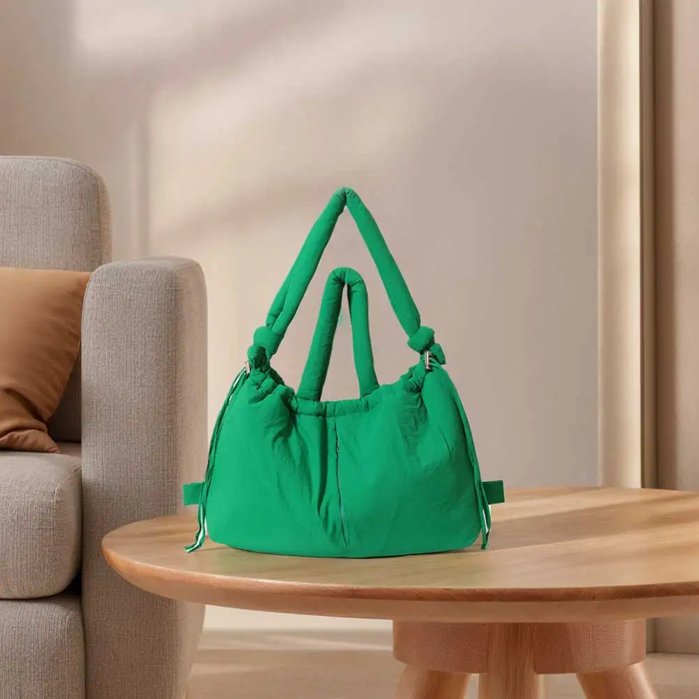 Puffer Tote Bag for Women Adjustable Strap Shoulder Bag Nylon Large Capacity Puffy Purse for Shopping Travel