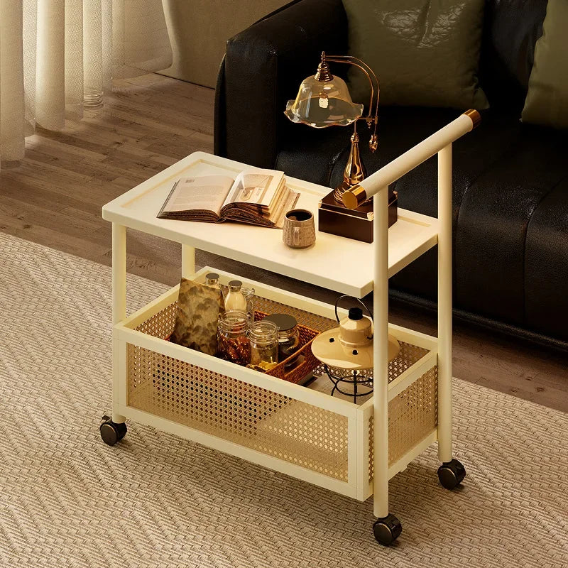 Sofa side table, antique style tea table, mobile tea table, small push table, solid wood tea cart